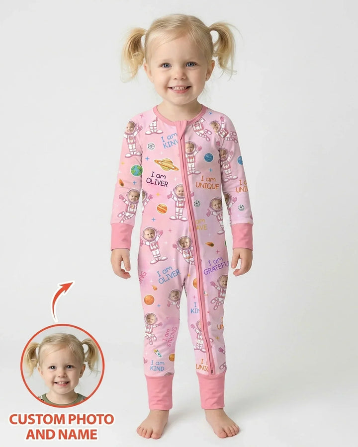 Custom Photo Kid Affirmations I Am Kind Astronaut Bamboo Convertible Zippy