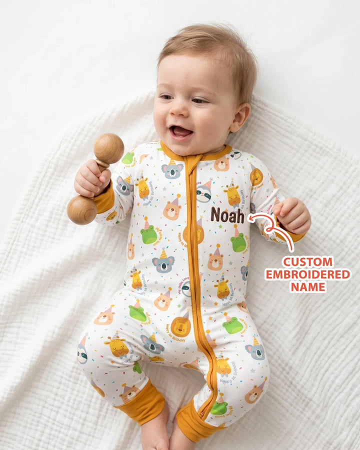 1st Birthday Personalized Embroidered Baby Bamboo Convertible Zippy