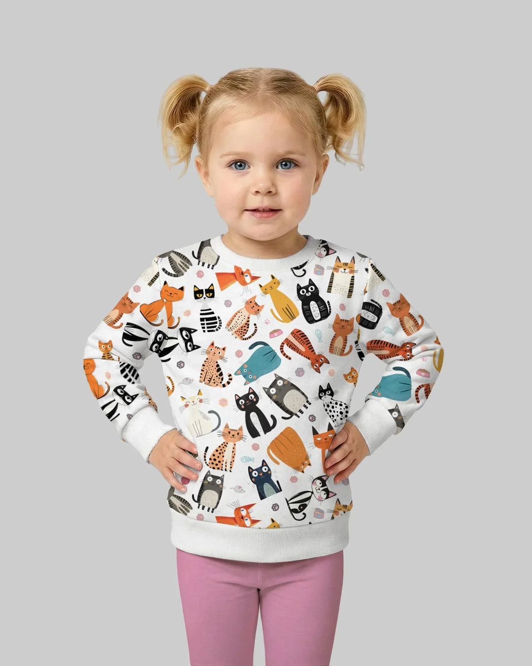 Goofy Mischief Katze Familie passendes Bambus Rundhals-Sweatshirt