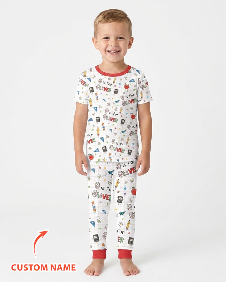 Personalized Back To School Bamboo Two Piece Short Sleeve Pajama Set