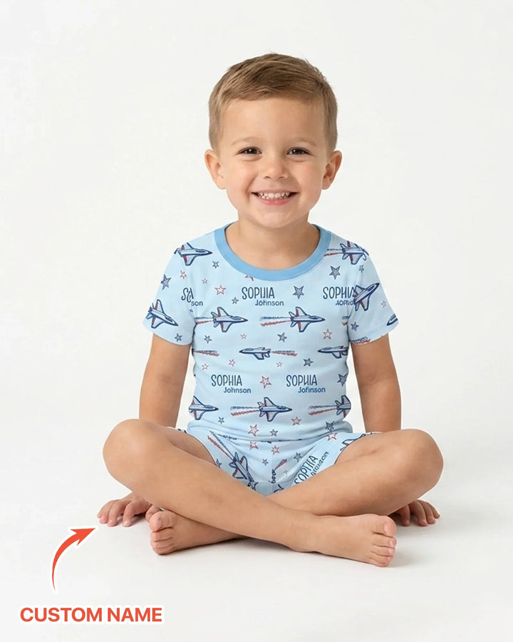 Zweiteiliges Pyjama-Set mit kurzen Ärmeln und Shorts im Sommer-Design