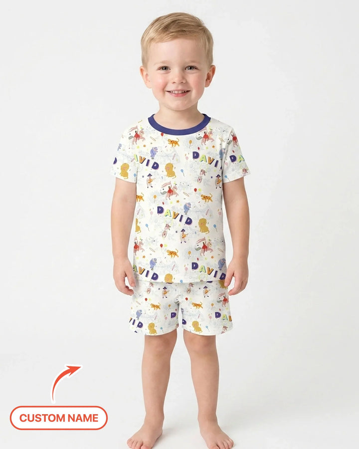 Zweiteiliges Pyjama-Set mit kurzen Ärmeln und Shorts im Sommer-Design