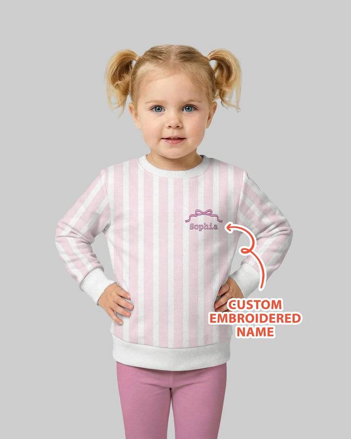 Personalized Embroidered Pink Stripes Baby Bamboo Crewneck Sweatshirt