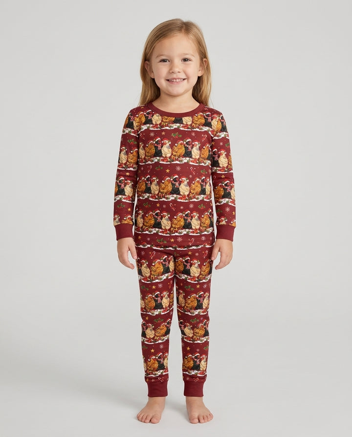 Farm Chicken Christmas Bamboo Two Piece Long Sleeve Pajama Set