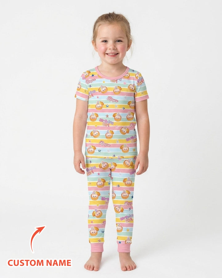 Custom Dumpling Birthday Girl  Bamboo Two Piece Short Sleeve Pajama Set