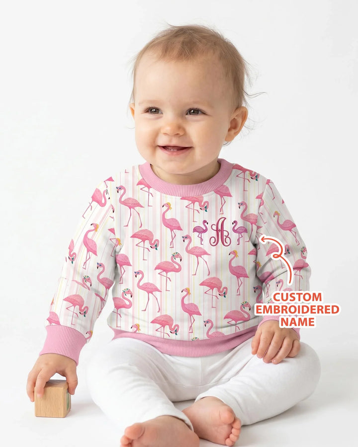 Besticktes Flamingo Bambus Crewneck Sweatshirt mit Wunschnamen