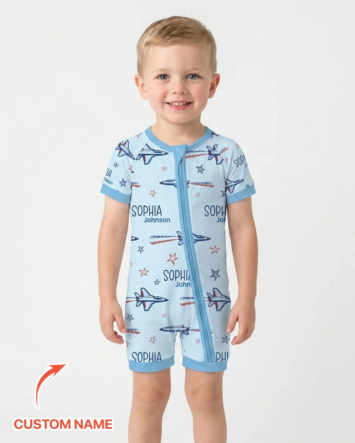 Patriotic American Flag Jet Fighter Bamboo Shorty Zippy