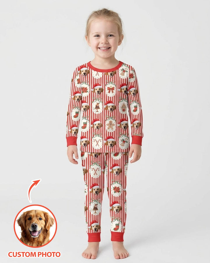 Christmas Paws Custom Photo Bamboo Two Piece Long Sleeve Pajama Set