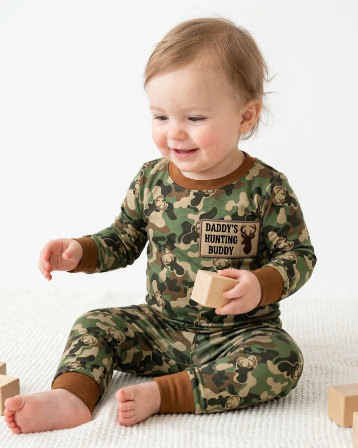 Embroidered Matching With Hunting Dad Bamboo Two Piece Long Sleeve Pajama Set
