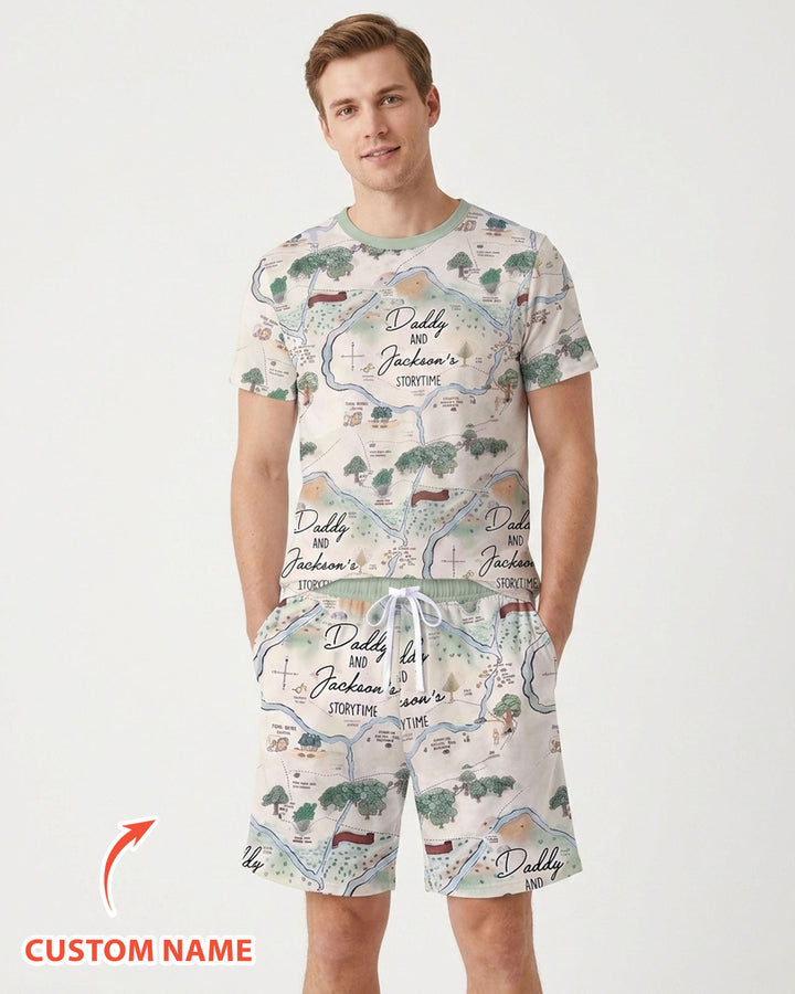 Mommy Daddy And Me Bedtime Story Family Matching Bamboo Men Short Sleeve Short Pajama Set