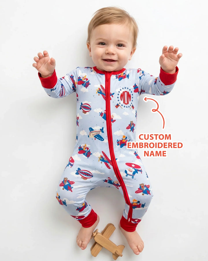 Custom Name Embroidered American Pilot  Bamboo Convertible Zippy