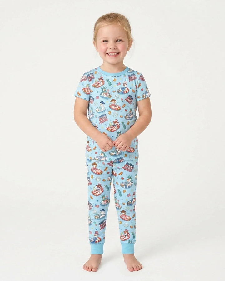 250 America Patriotic Goose Family Matching Bamboo Two Piece Short Sleeve Pajama Set