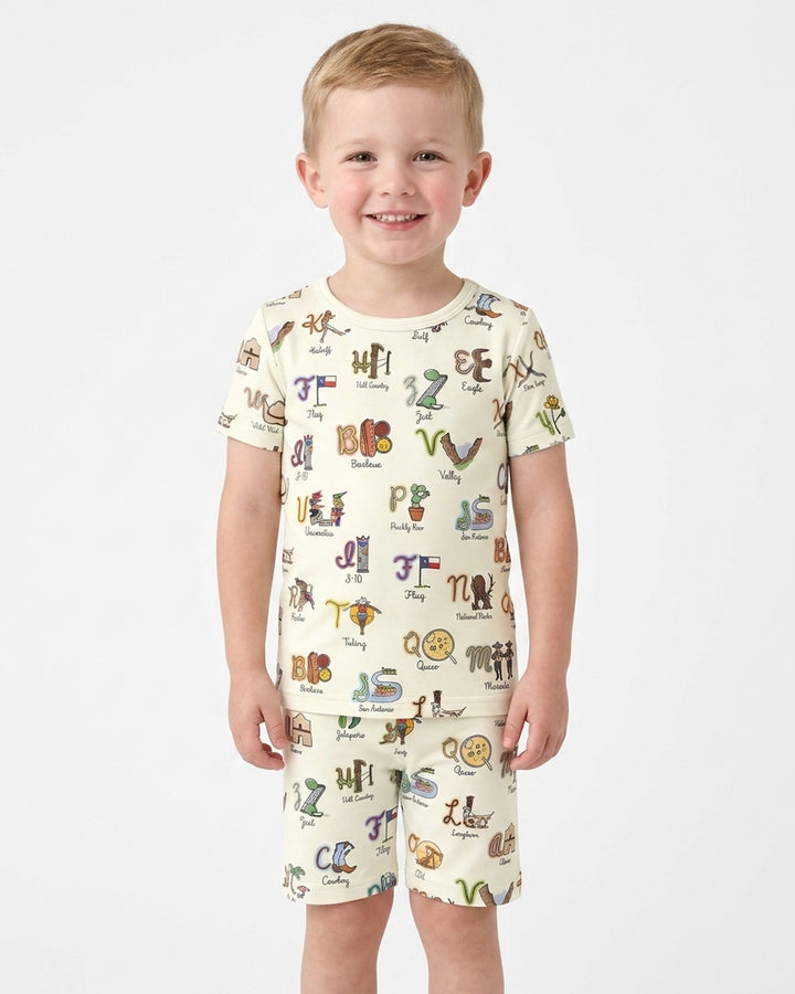 Texas Alphabet Bamboo Two Piece Short Sleeve Shorts Pajama Set