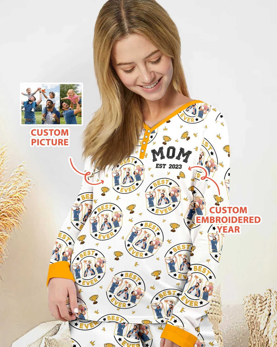 Personalisiertes Familien-Pyjama-Set aus Bambus für Damen mit Stickerei zum Vatertag