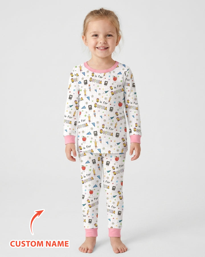 Personalized Back To School Bamboo Two Piece Long Sleeve Pajama Set
