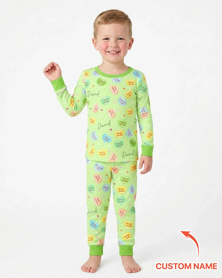 Custom Name Tennis Candy Hearts Bamboo Two Piece Long Sleeve Pajama Set