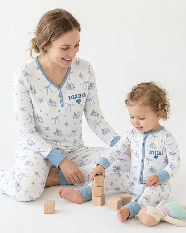 Mama und Ich Passender Bestickter Baby-Bambus-Damen-Pyjama-Set