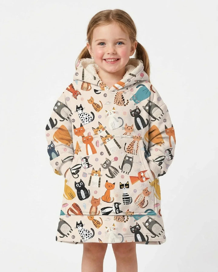 Goofy Mischief Katze Familie passender individueller Bambus-Deckenhoodie