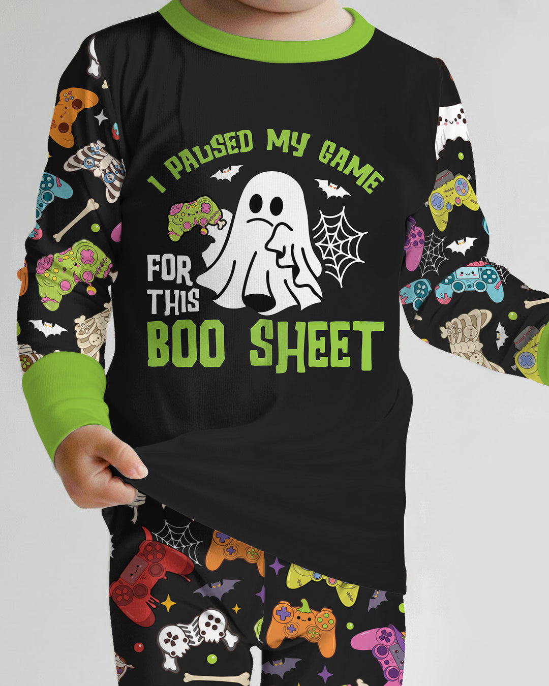 Halloween Skeleton Zombie Gaming Controllers Mummy Boys Bamboo Two Piece Long Sleeve Pajama Set