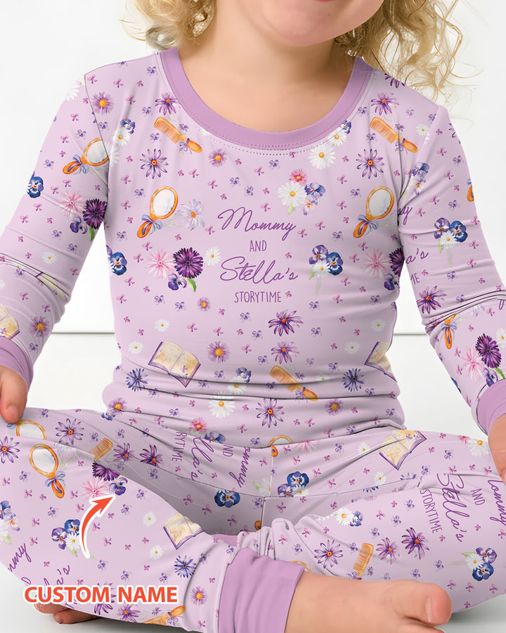 Mommy Daddy And Me Bedtime Story Family Matching Bamboo Two Piece Long Sleeve Pajama Set