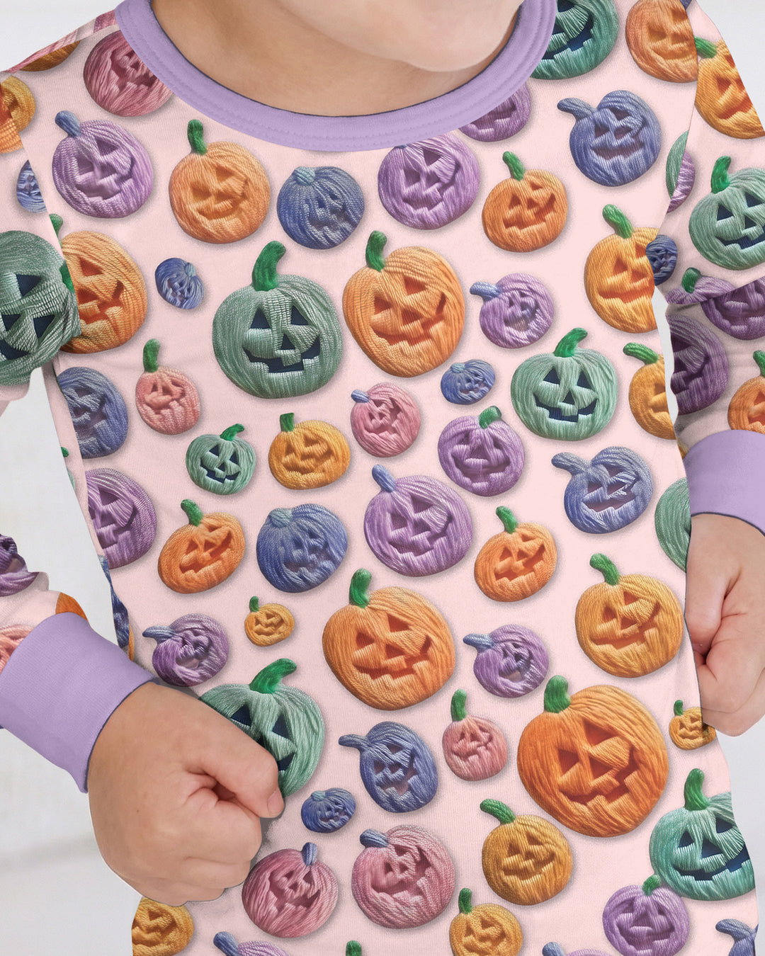 Happy Halloween Pastel Jack O Lanterns Bamboo Two Piece Long Sleeve Pajama Set