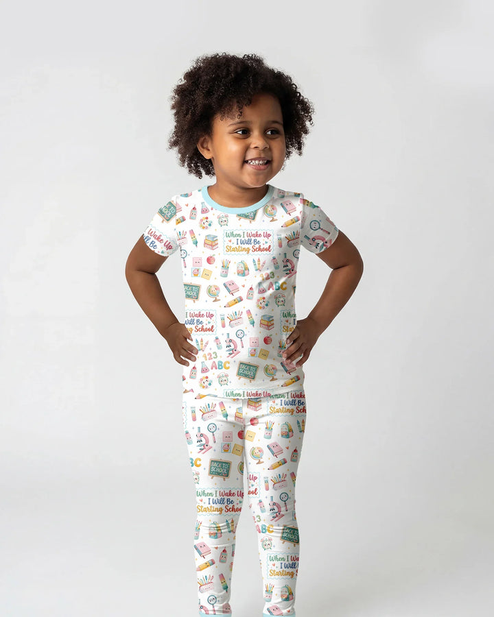 When I Wake Up I Will Be Starting School Bamboo Two Piece Short Sleeve Pajama Set