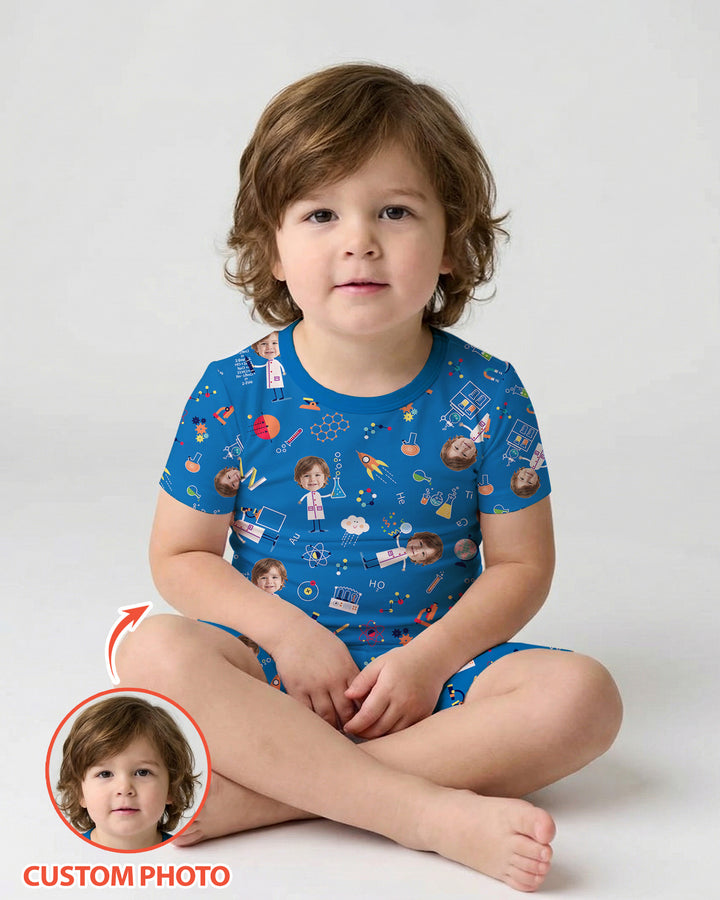 Custom Image Chemical Laboratory Bamboo Two Piece Short Sleeve Shorts Pajama Set