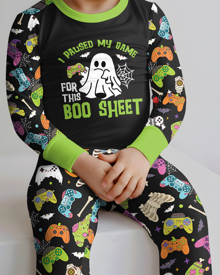 Halloween Skeleton Zombie Gaming Controllers Mummy Boys Bamboo Two Piece Long Sleeve Pajama Set