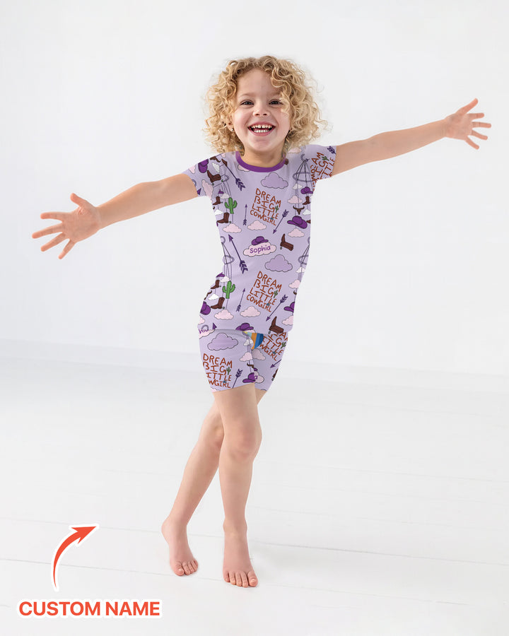 Litlle Cowboy Sis Bro Matching  Bamboo Two Piece Short Sleeve Shorts Pajama Set