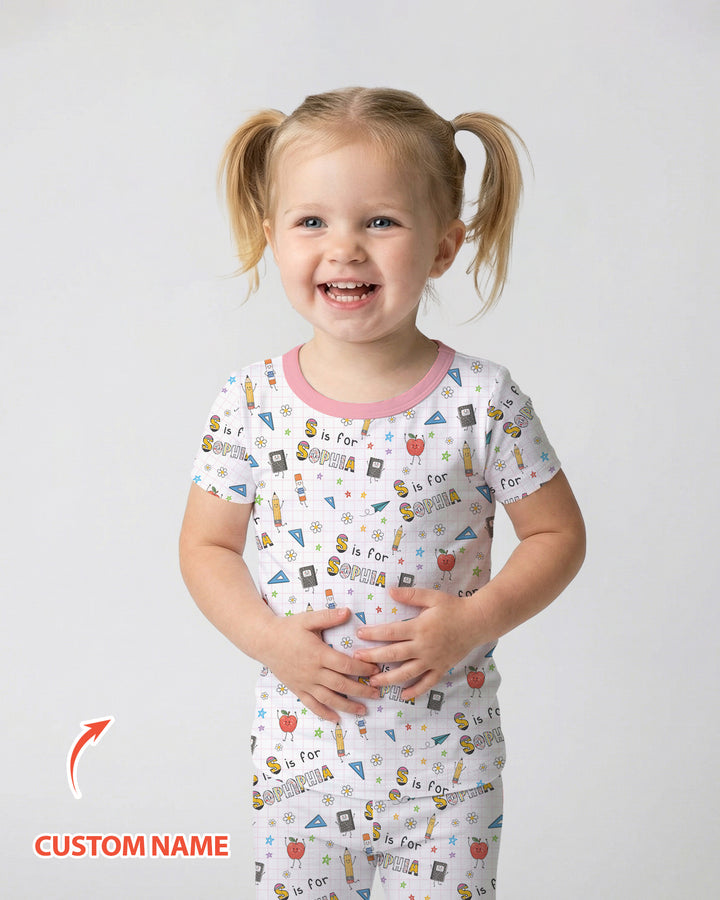 Personalized Back To School Bamboo Two Piece Short Sleeve Pajama Set