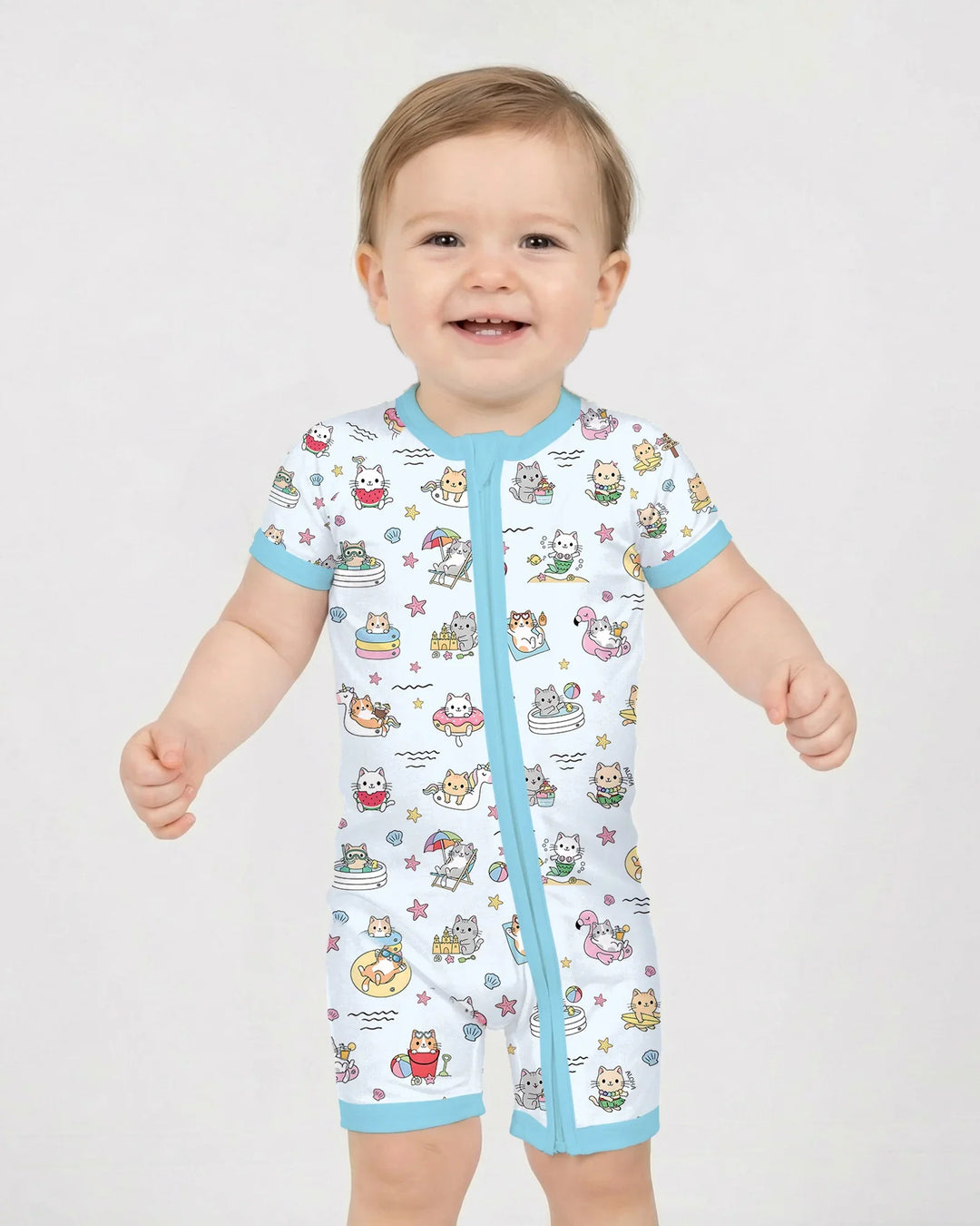 Kawaii Cats Summer Vacation Bamboo Shorty Zippy