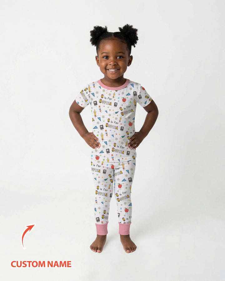 Personalized Back To School Bamboo Two Piece Short Sleeve Pajama Set