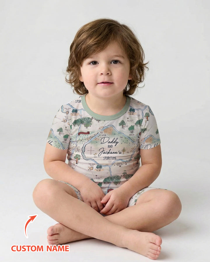 Mommy Daddy And Me Bedtime Story Family Matching Bamboo Two Piece Short Sleeve Shorts Pajama Set