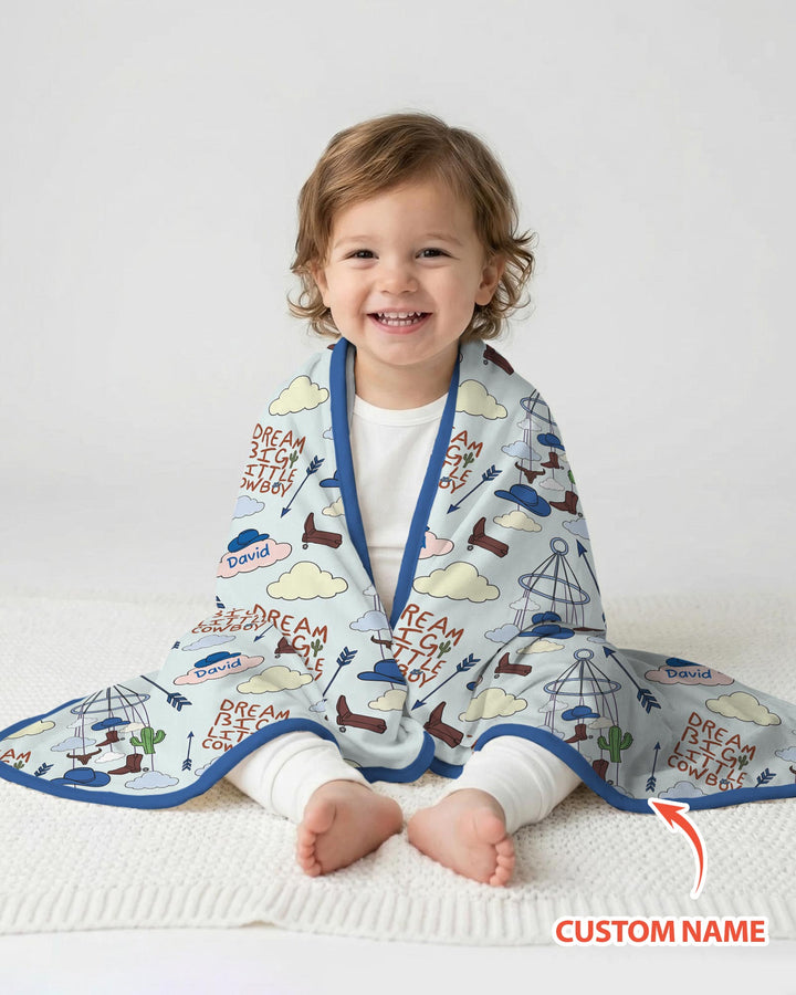 Litlle Cowboy Sis Bro Matching Bamboo Blanket