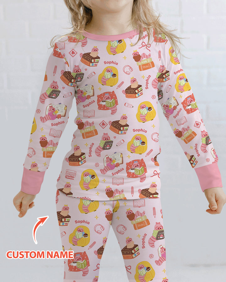 Little Book Worm Family Matching Bamboo Two Piece Long Sleeve Pajama Set