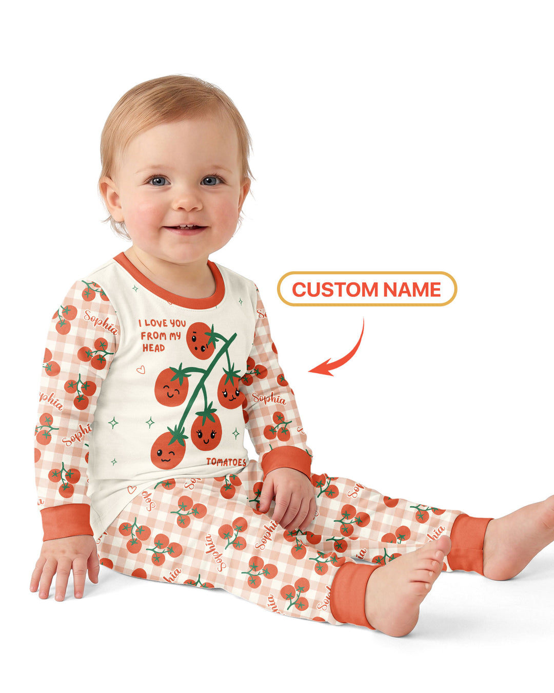 I Love You From My Head Tomatoes Custom Name Bamboo Two Piece Long Sleeve Pajama Set
