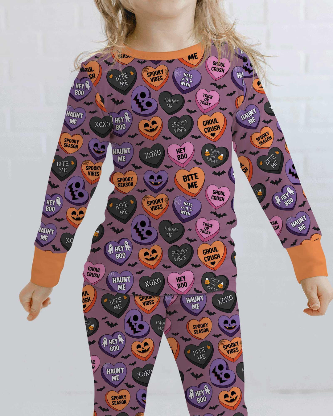 Candy Hearts Halloween Bamboo Two Piece Long Sleeve Pajama Set