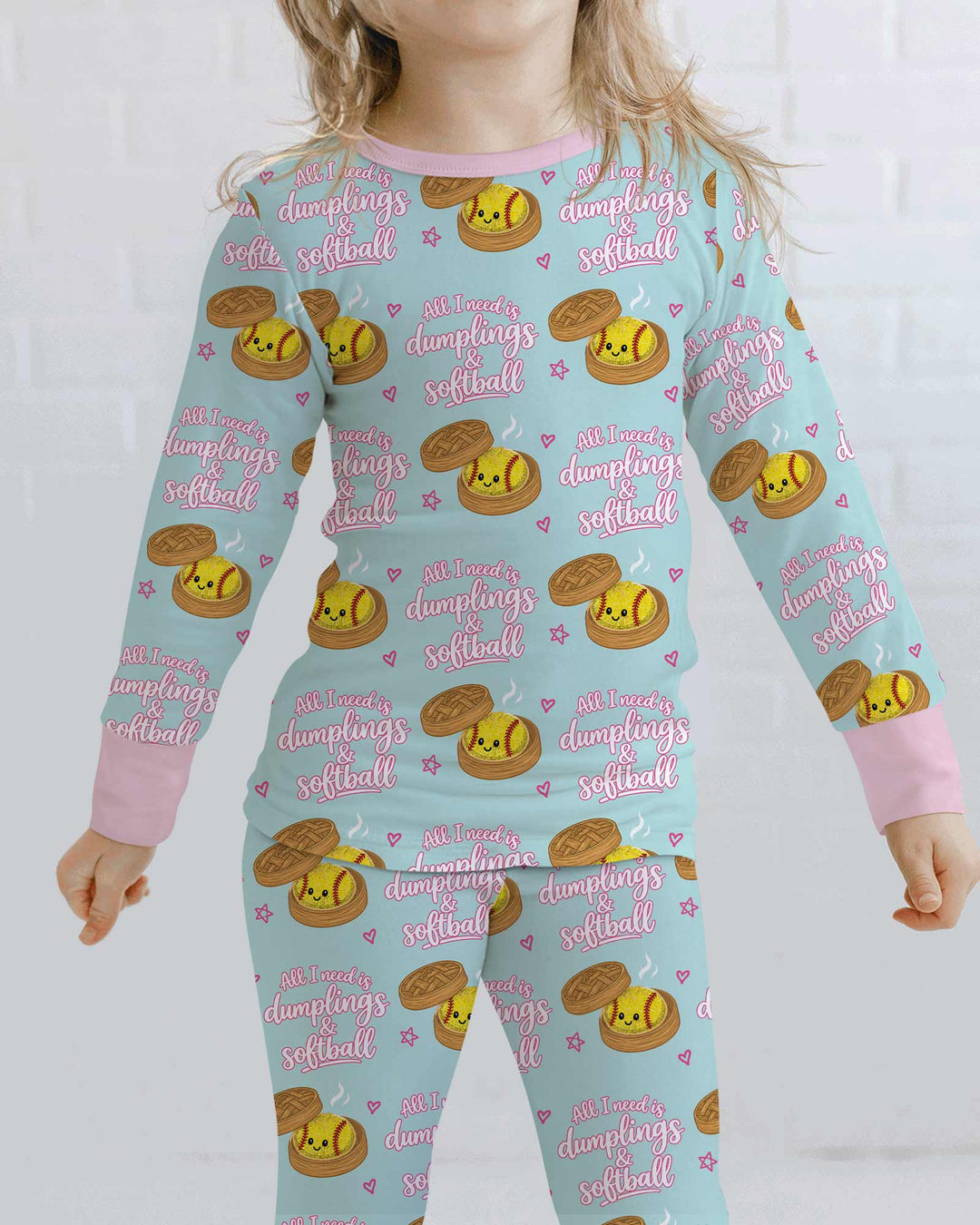 All I Need Is Dumplings & Softball Bamboo Two Piece Long Sleeve Pajama Set