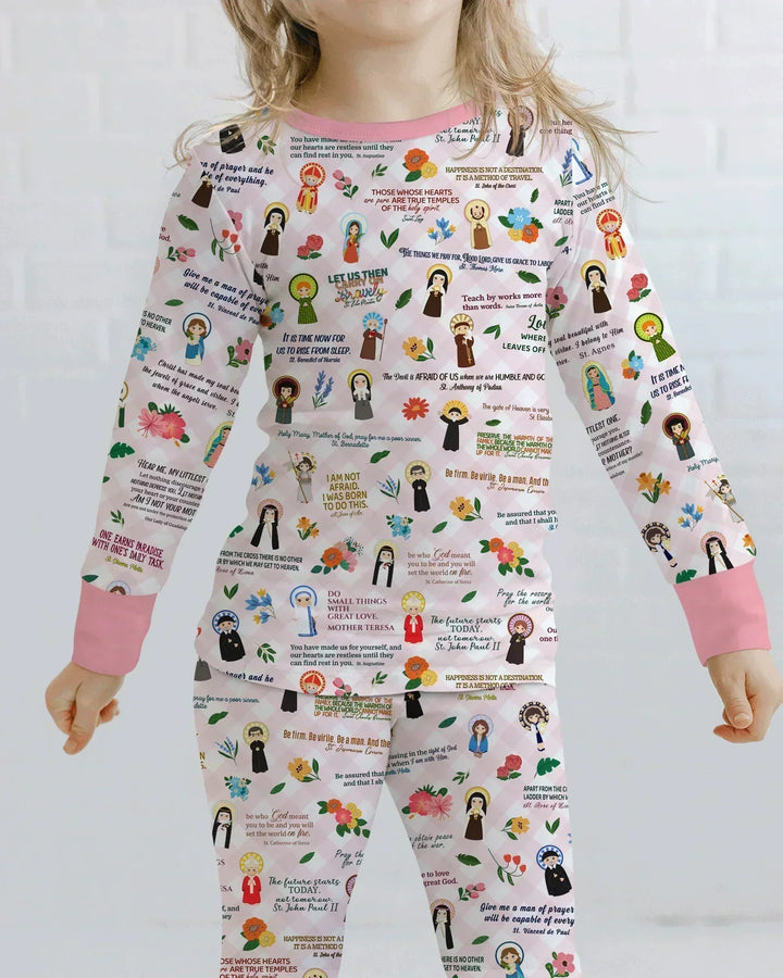 Catholic Saint Quotes Bamboo Two Piece Long Sleeve Pajama Set