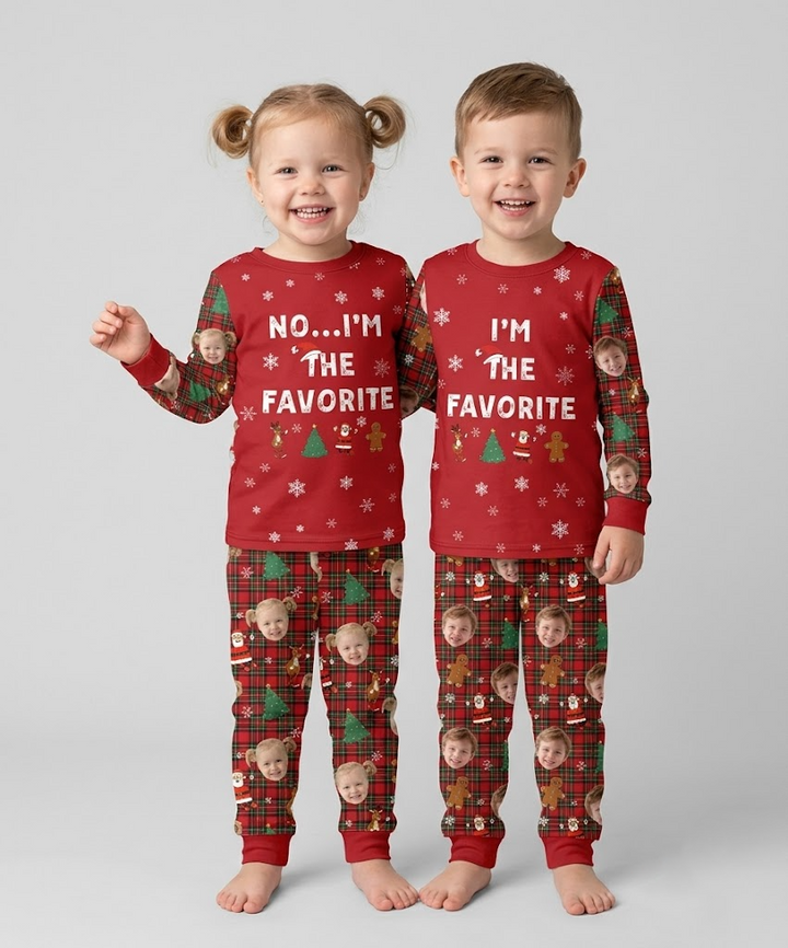 I'm The Favorite Christmas Funny Brother Sister Matching Bamboo Two Piece Long Sleeve Pajama Set
