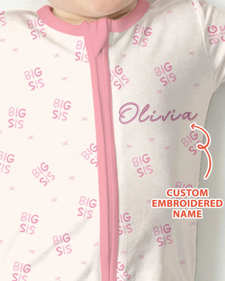 Custom Embroidered Name Big Sis Baby Bamboo Convertible Zippy