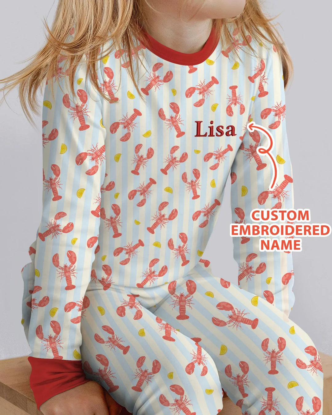 Personalized Embroidered Crawfish Summer Baby Bamboo Two Piece Long Sleeve Pajama Set