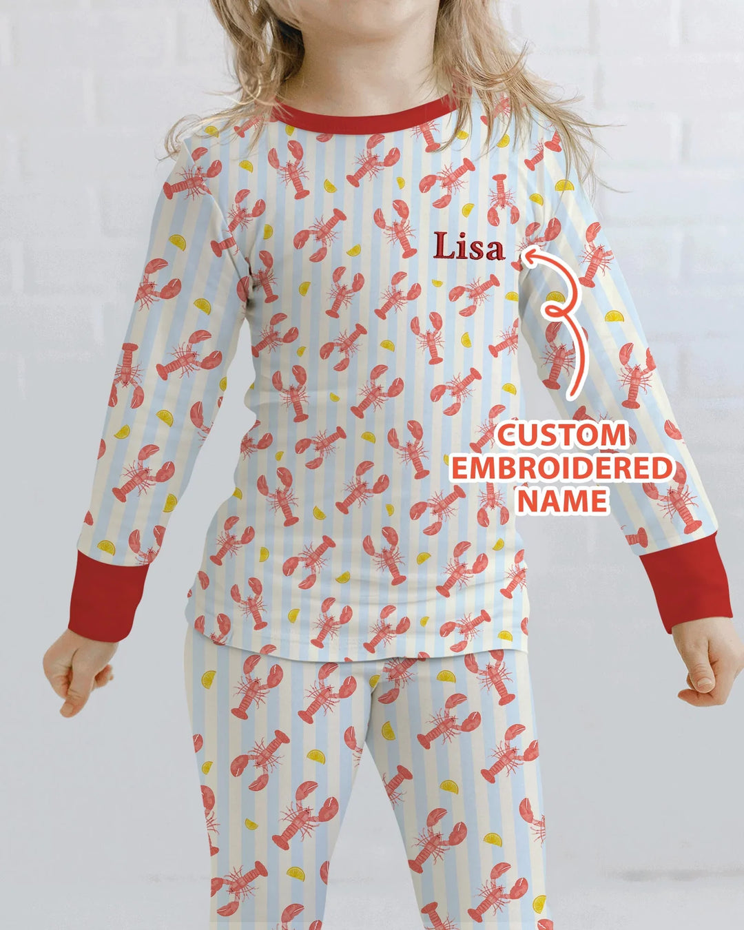 Personalized Embroidered Crawfish Summer Baby Bamboo Two Piece Long Sleeve Pajama Set