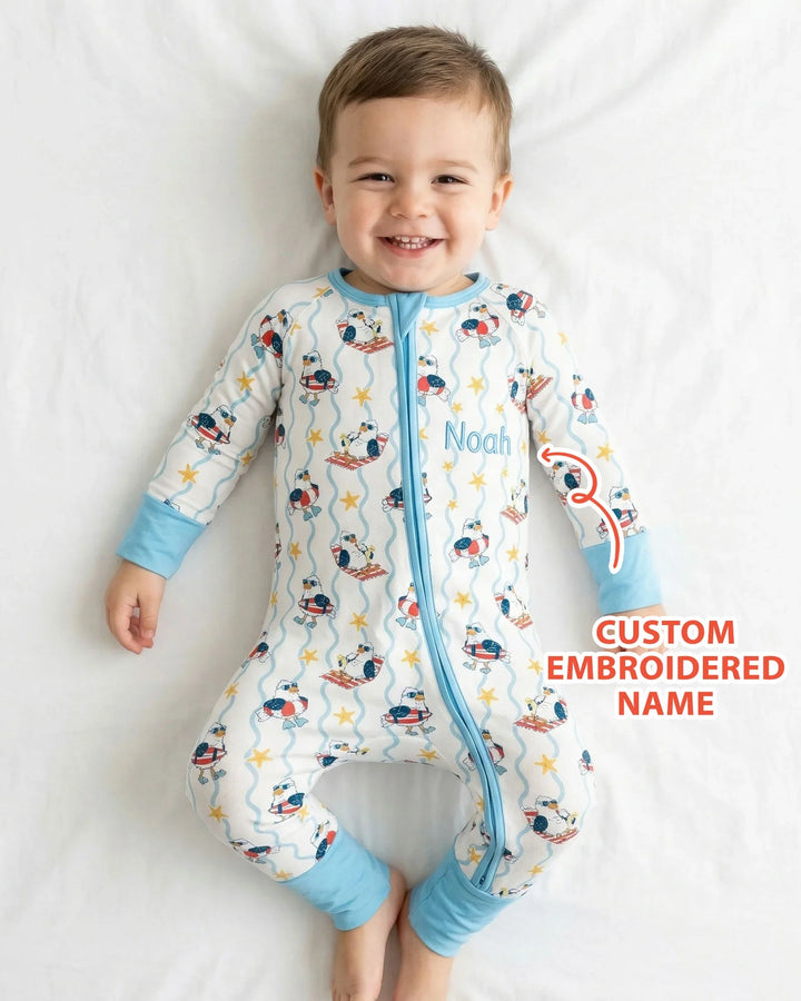 Personalized Embroidered Summer Seagull Baby Bamboo Convertible Zippy