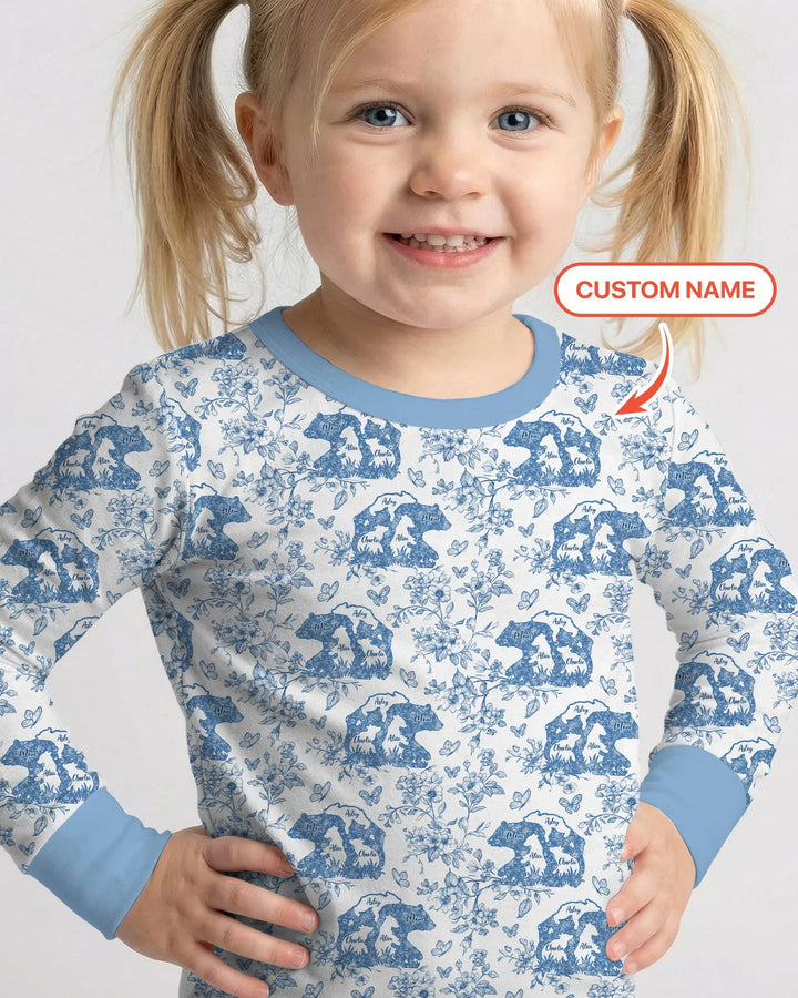 Custom Name Mama Bear Toile Bamboo Two Piece Long Sleeve Pajama Set
