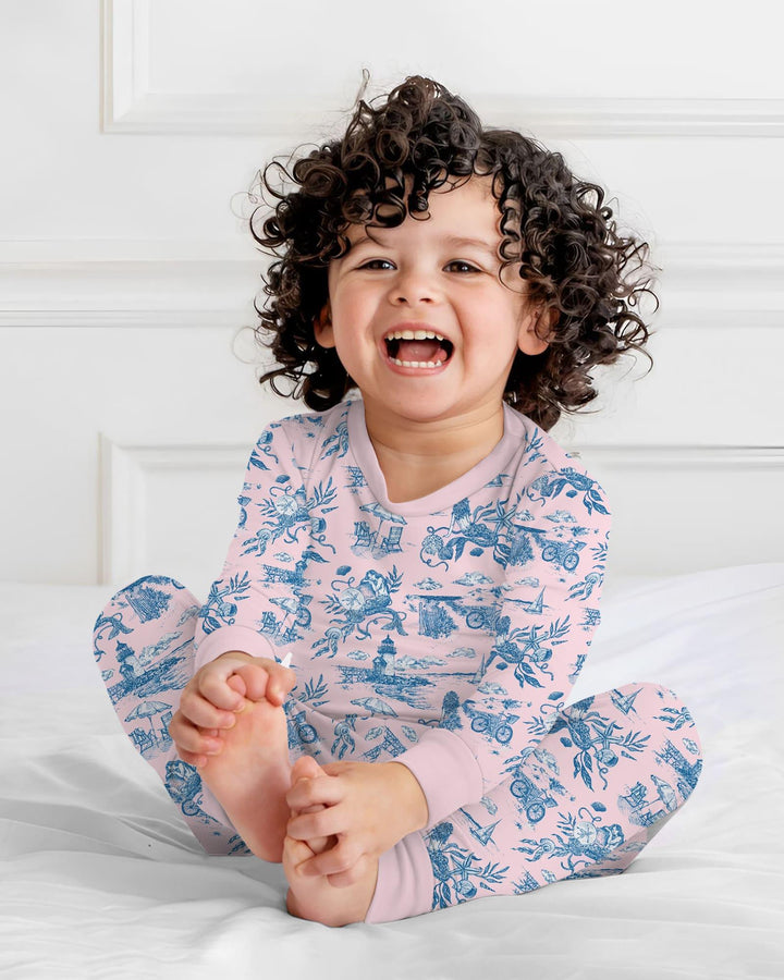 Summer Toile Bamboo Two Piece Long Sleeve Pajama Set