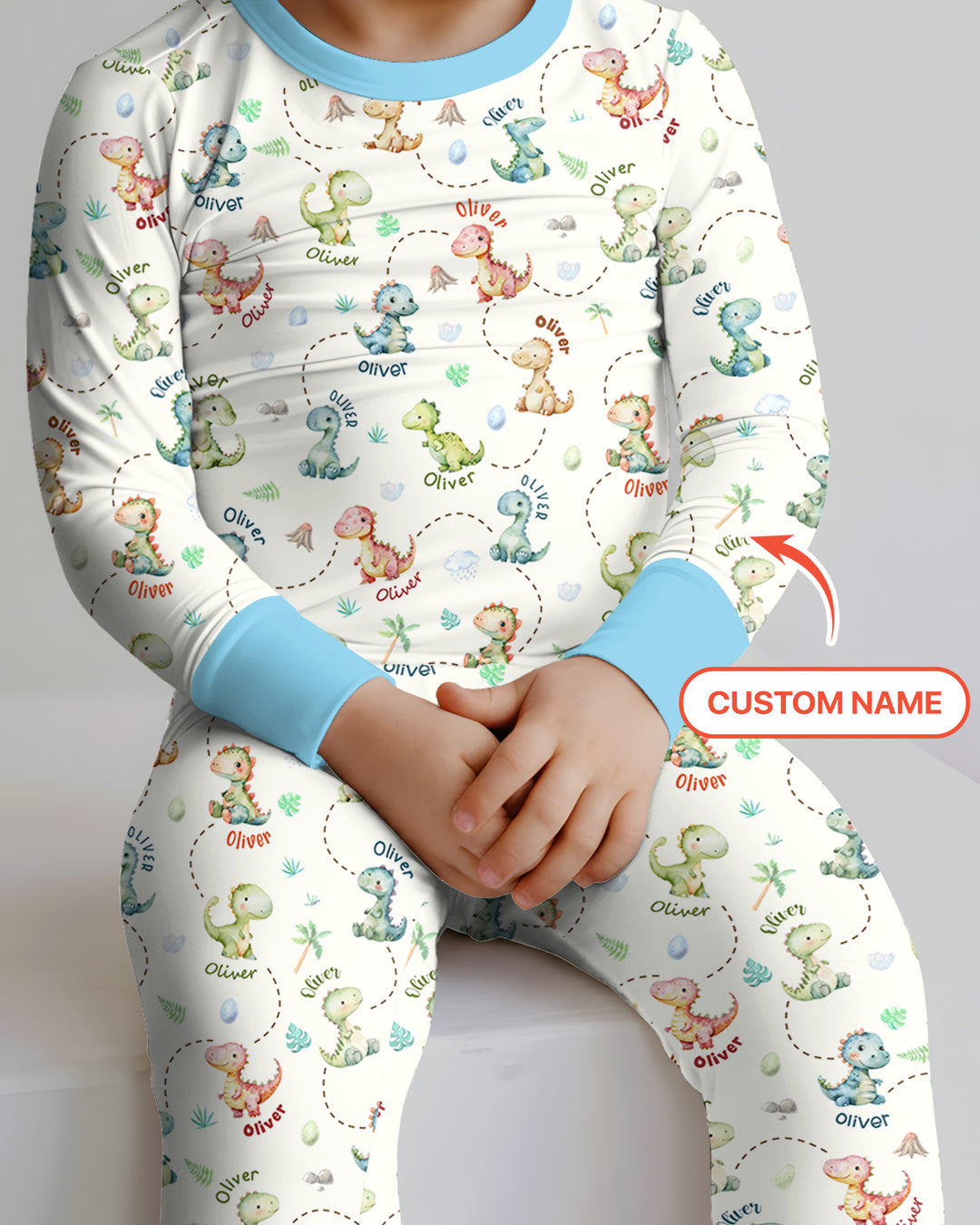 Personalized Dino Friends Bamboo Two Piece Long Sleeve Pajama Set