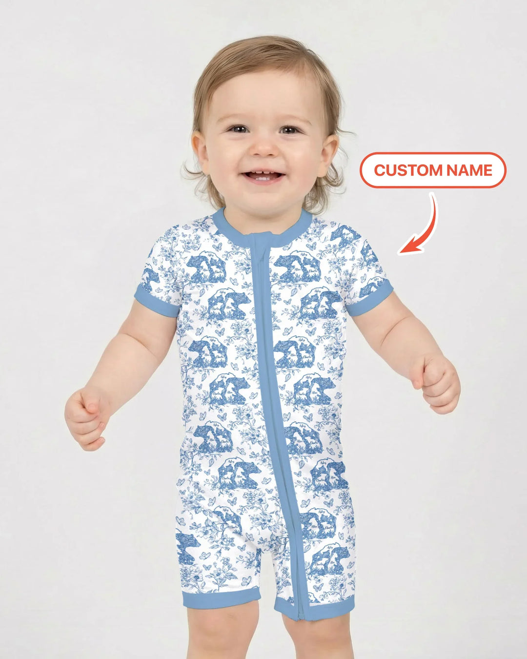 Custom Name Mama Bear Toile Bamboo Shorty Zippy