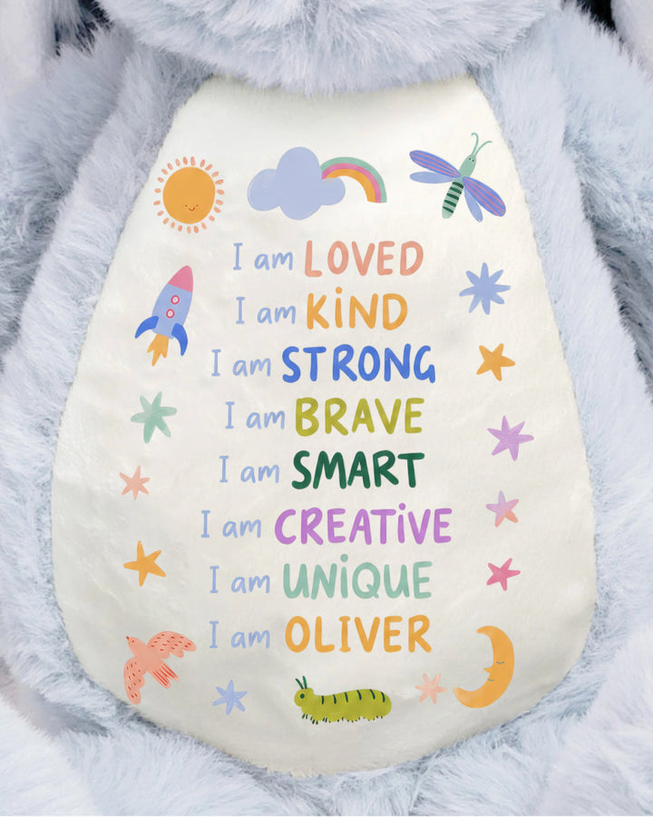 Custom Name Colorful Affirmations Soft Toy Bunny