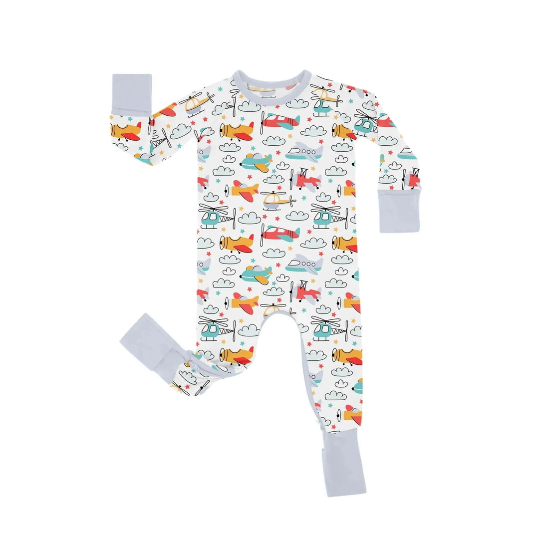 Airplanes And Helicopters Crescent Zippered Romper , Airplanes And Helicopters Crescent Zippered Romper - Newborn